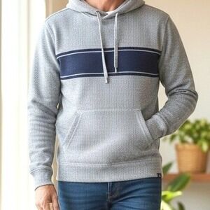 Faherty‎ Legend Hoodie Sweater Fossil Grey with Surf Stripe Men's Sz Small